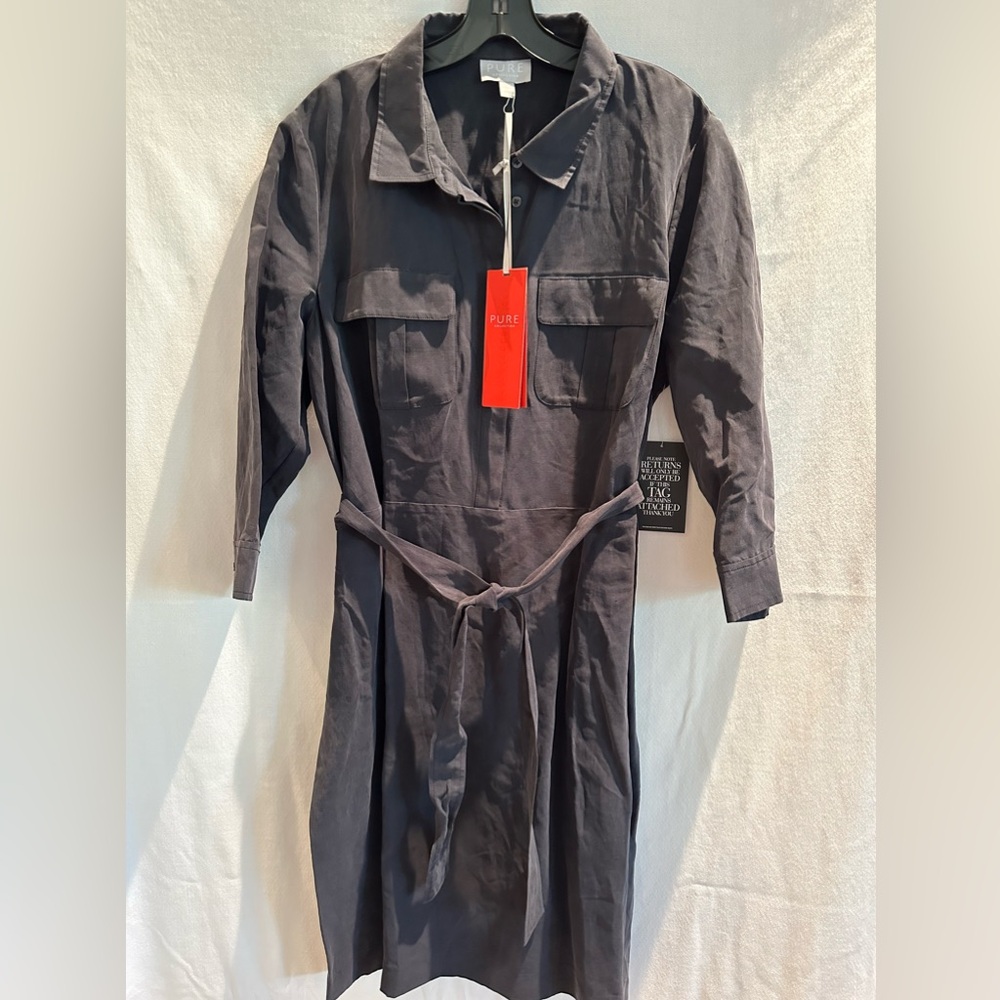 NWT Utility Shirt Dress Front Pockets And Belt Slate Gray Women's Size 14